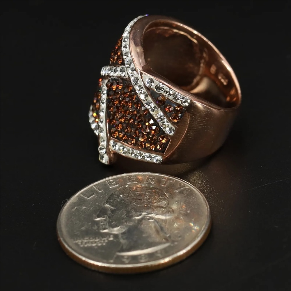NEW Sterling Silver - Brown & White Crystal Highway Ring Size 7 - 12g - Picture 3 of 6